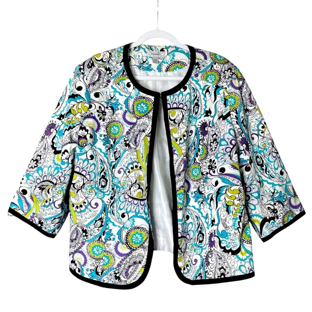 Dressbarn Womens Open Front Paisley Blazer Jacketβ 18/20 Artsy Geometric Vibrant
